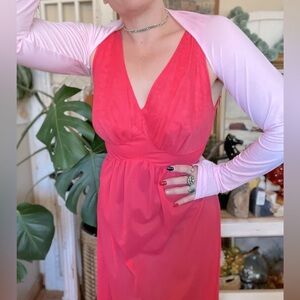 Vintage Vanity Fair Night Gown Maxi Dress Slip Lace Hot Pink 34 1950-60’s